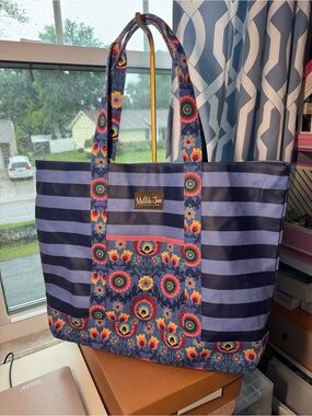 Matilda Jane Navy and Light Blue Striped Floral extra large Tote